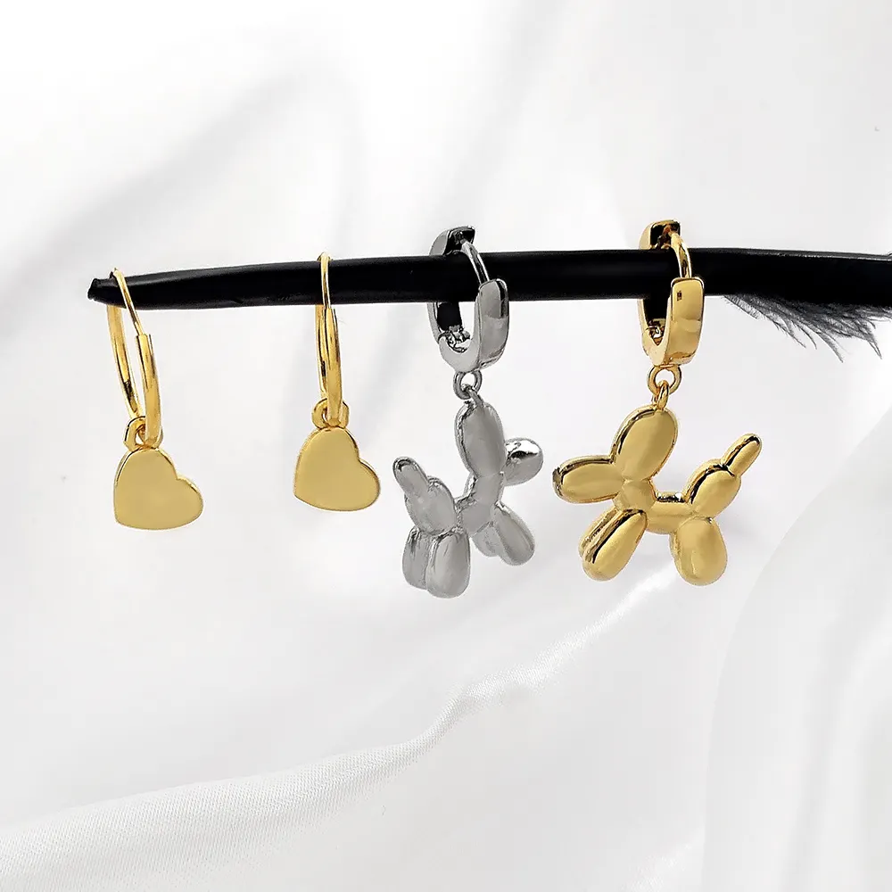 Hot Sale Fashion cute Designer 18k Gold Plated Animal Dog Drop Dangle Hoop Earring For Women