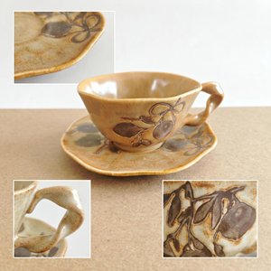 ชุดแก้วกาแฟเซรามิกพร้อมจานรอง ลายดอกไม้เพ้นท์มือ หูจับแบบบิด 240 มล. แก้วชาสไตล์วินเทจ สำหรับสำนักงาน บ้าน ร้านกาแฟ - Product Image 4