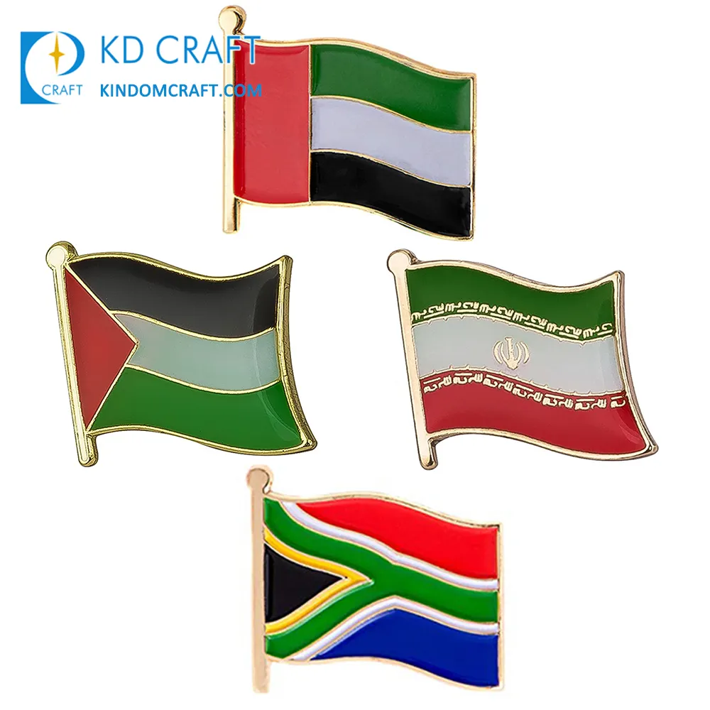Emblema de bandeira epóxi em esmalte, emblema de metal personalizado, bandeira de lapela para iran, dubai, áfrica do sul
