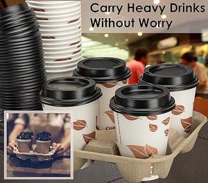 biologisch abbaubare Packung 4 Tassen Einweg-Kaffeepod Pulpefaser Getränk-Tablett für heiße und kalte Getränke, Getränkehalter zum mitnehmen - Product Image 3