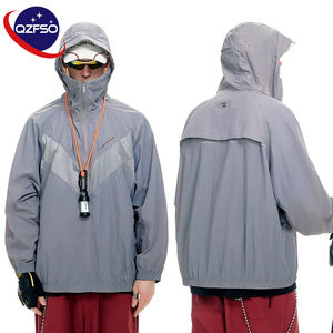 QZFSO Custom Streetwear Lightweight Mesh Zip up Windbreaker Breathable Quick-dry Polyester Sun Protection <b>Jacket</b> With Hood - Product Image 1