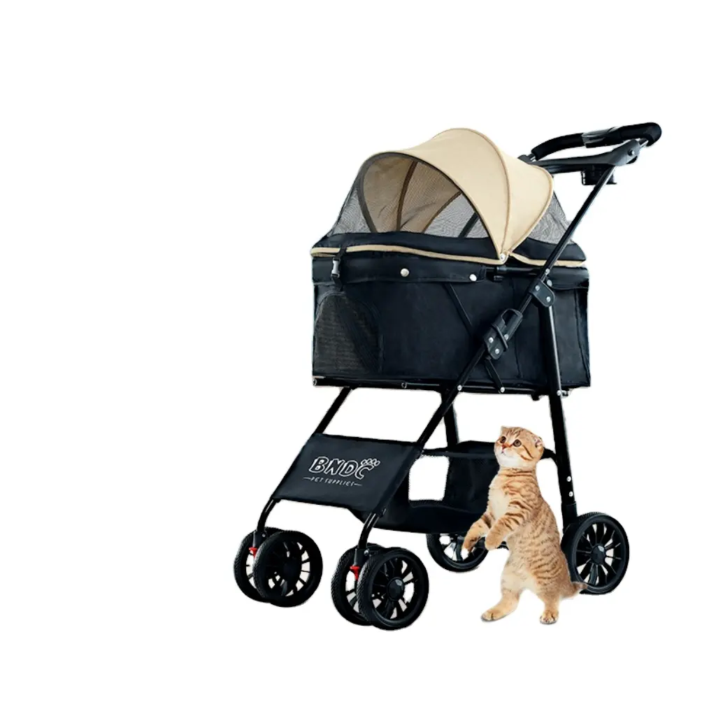 Can be folded by only one hand 4 wheels fold luxury pet dog stroller for outdoor travel with your pets