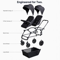 Poussette double pliable avec panier de couchage haute visibilité, cadre métallique léger, position assise et inclinable pour nouveau-nés et tout-petits de 0 à 3 ans