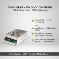 50W 24V DC-DC Dönüştürücü 2:1 Geniş Giriş 19-36V İzoleli Demiryolu Güç Kaynağı Alüminyum Kasa CE RoHS SD-50B