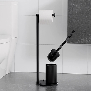 Portarotolo da Bagno AKPN in Acciaio Inox dal Design Semplice, Portarotolo da Terra a Barra Singola con Scopino per WC - Product Image 1