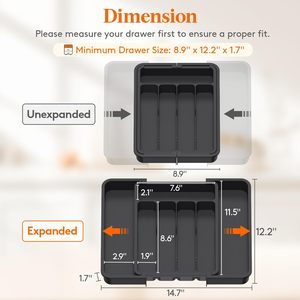 Lifewit BPA-Free espandibile argenteria Organizer regolabile utensile da cucina vassoio per cucchiai di plastica porta posate nero