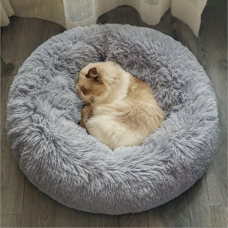 Calmante Shag Vegan Faux Fur Pet Bed Deep Sleep Donut Cuddler Dog Bed cama para mascota