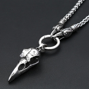 Yunnique Collier Pendentif Crâne de Corbeau en Acier Inoxydable pour Homme, Chaîne de Pull, Design Animal, Bijou Cadeau 60cm 70cm - Product Image 4