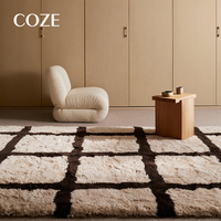 Tapis en peluche moderne, épais, à poils longs, tissé à la main, géométrique, moelleux, noir et blanc, haut de gamme, pour chambre à coucher, chevet