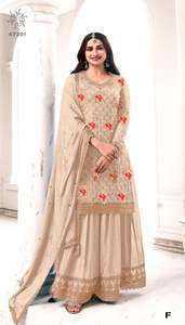 Chinon lourd avec impression numérique et broderie de séquence costume de Palazzo de travail pour la fête de mariage porter des costumes à la mode - Product Image 4