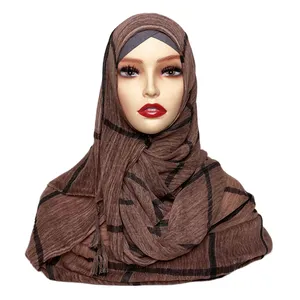 Designers Custom Muslim Women Dirty-dyed Viscose Bandana Knitt Scarf Tassel Cotton Jersey Khimar Hijab Plaid Neck Shawl Fashion
