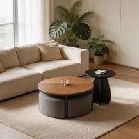 Ensemble de table basse Lumio en MDF, tabourets, table d'appoint, design moderne, multifonctionnel, rangement, écologique, durable, salon