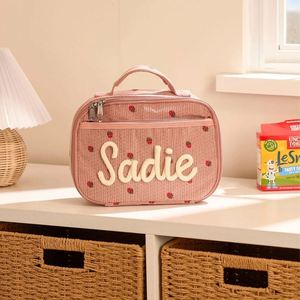 <b>Etsy</b> Personalized Chunky-Knit Hand-Embroidered Semicircle Strawberry Lunch Bag Stylish Womens Handheld Work Box Pouch Everyday - Product Image 5