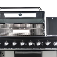 Barbecue à gaz en acier inoxydable noir à 6 brûleurs, cuisinière à gaz intégrée pour cuisine extérieure avec brûleur latéral