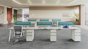 Poste de travail double minimaliste tout blanc, stable, pour 2 personnes, bureau KD en kit pour la maison, le bureau financier ou l'espace de travail partagé - Product Image 4