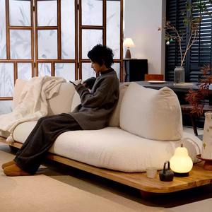 Canapé de style tatami japonais, structure en bois massif, canapé d'appoint rembourré, design Wabi Sabi, meubles pour petit appartement, salon - Product Image 2