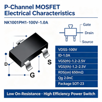 MOSFET canal P 100V 1A SOT-23 à faible résistance pour interrupteur de puissance, éclairage LED d'ordinateurs portables et électronique grand public