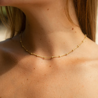 Collier ras du cou minimaliste classique à perles, réglable, en acier inoxydable plaqué argent pour filles