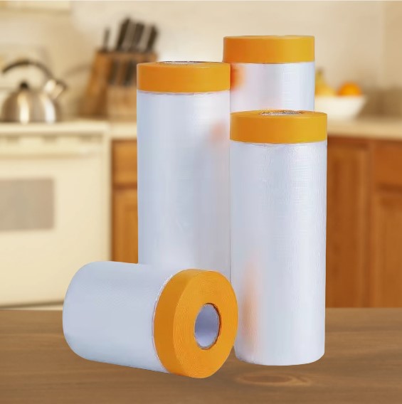 Pre Taped Plastic Film Masking Film With Tape Roll Car Painting Masking Tape