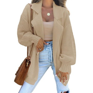 2023 nuevo Otoño/Invierno suéter de mujer cárdigan Color <span class=keywords><strong>s</strong></span>ólido traje cuello manga larga abrigo de punto suéter de moda - Product Image 4