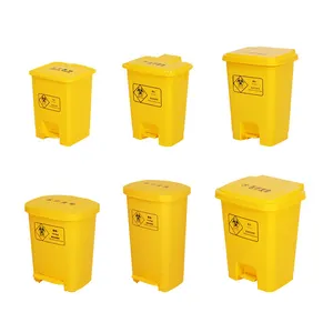 High Quality Plastic Yellow Dustbin Foot Pedal Medical Waste Bin Hospital Use Trash Bin