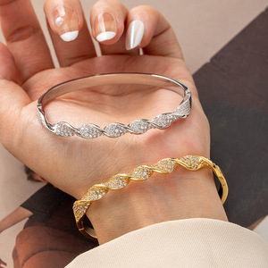 Twisted Zirconium Bangle For Women Gold And Silver Open Design Light Luxury Jewelry Fashion <b>Bracelet</b> - Product Image 1