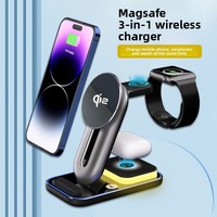 Chargeur sans fil magnétique rapide trois-en-un certifié 23W, modèle A8, support de charge sans fil de bureau pour iPhones