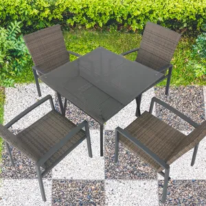 Juego de muebles de patio al aire libre de 5 piezas Mesa de comedor cuadrada con 4 sillas de ratán Juego de comedor de patio cuadrado