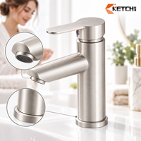 Robinet de lavabo moderne à levier unique, mitigeur eau chaude et froide, à poser sur le plan, en acier inoxydable pour salle de bain