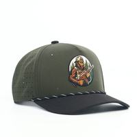 Casquette de baseball camouflage à 5 panneaux avec logo personnalisé, patch en caoutchouc découpé au laser et motif laser sur le dos