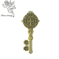 Llave de San Benito de Plata Antigua, Accesorio para Ataúd, Decoración Religiosa para Ataúd, Herrajes Funerarios de Aleación de Zinc, Adornos Católicos TX