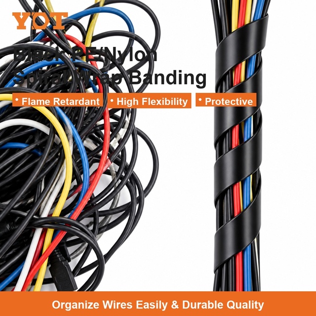 Black Insulated PE Spiral Cable Wrap, Split Plastic Wire Organizer & Bundling Hose