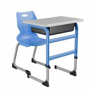 Ensemble bureau et chaise enfant Lin Ying, mobilier scolaire, style moderne minimaliste, table bleu-gris avec rangement pour élèves du primaire - Product Image 1