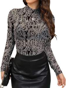 <span class=keywords><strong>Camicetta</strong></span> da donna KTILG in rete a maniche lunghe con scollo rotondo, trasparente, sexy, in pizzo floreale, 100% nylon, solo lavaggio a mano, taglie dalla S alla XXL - Product Image 6