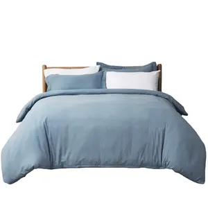 Funda de edredón lavada de microfibra 100% poliéster, juego de sábanas, funda de cama, textil para el hogar, color sólido azul gris queen