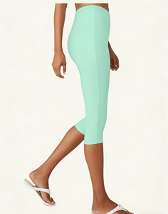 Lot de 2 leggings capri taille haute pour femmes grandes tailles, extensibles, couleur unie, longueur genou, en vert menthe et gris chiné - Product Image 2