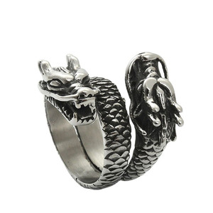 Men's Dragon <b>Ring</b> <b>Titanium</b> Steel Silver Retro Punk Style Animal Shape Jewelry Gift 26062 - Product Image 1