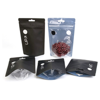 Sachets Mylar à fermeture éclair de 1g, 3.5g, 7g, 14g, 28g, imprimés sur mesure, noir mat, pour emballage alimentaire et bonbons, pochette Ziplock autoportante avec face transparente