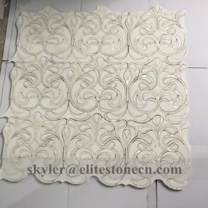 DANSE <span class=keywords><strong>BLANC</strong></span> Mosaïque Waterjet en marbre <span class=keywords><strong>blanc</strong></span> avec nacre de coquillage, carrelage luxueux pour crédence de cuisine - Product Image 6