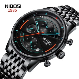 Drioshipping Montres-bracelets de sport à quartz de luxe pour hommes, décontractées, en acier inoxydable, étanches, avec affichage du calendrier, cadran en verre simple - Product Image 2