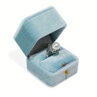 Boîte à bijoux en velours bleu clair Mini boîte à bagues haut de gamme avec bouton Logo personnalisé disponible