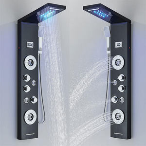 Modern Black Stainless Steel <strong>Shower</strong> Panel Tower <strong>System</strong> with Rainfall Waterfall LED Light Digital Display Massage Jets Handshower - Product Image 2