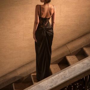 Vestido Maxi de Fiesta para Mujer, Personalizado al por Mayor, de Encaje y Satén, con Parches, Cremallera Trasera, Sin Espalda, Sin Mangas, Suave y Elegante - Product Image 2