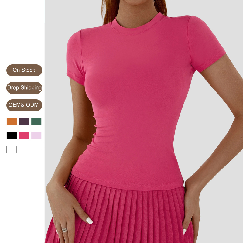 Women's Round Neck Running Top Abdominal Waist Cinching Soft Slim Fit Support Customized Outdoor Fitness Yoga T-shirt