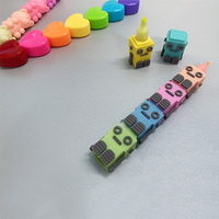 Marqueurs robot de dessin animé à pointe oblique souple miniatures couleur macaron, stylo fluorescent multi-sections avec surligneur pour enfants