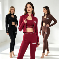 Ensemble de yoga trois pièces de qualité supérieure : soutien-gorge de sport push-up, débardeur et pantalon taille haute sculptant et amincissant, en stock