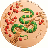 Médaille ronde en cuivre fin 999, 5 Troy Ounces, en relief, personnalisée, Année du Serpent, couleur verte, impression UV, avec capsule
