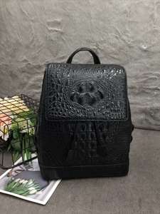 100% genuine crocodile <b>leather</b> <b>backpack</b>, with drawstring closure. Suitable for school, travel, cycling and carrying a <b>laptop</b>. - Product Image 3