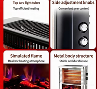 Chauffage électrique portable en métal à quartz 2400W personnalisable, à économie d'énergie, avec effet flamme et protection anti-renversement pour la pièce