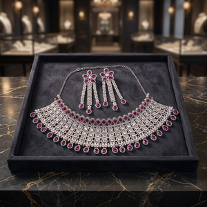 Luxurious Ruby and CZ <b>Choker</b> Necklace Classic Fine Jewelry Set with Matching Accessories 925 <b>silver</b> jewelry - Product Image 3